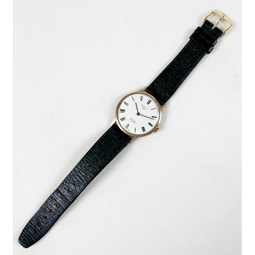 94 - A Rotary 9ct gold cased gentleman's wristwatch, circa 1966, circular white dial with black Roman num... 