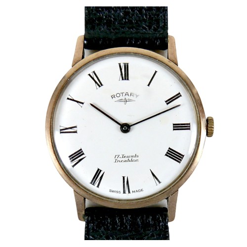 94 - A Rotary 9ct gold cased gentleman's wristwatch, circa 1966, circular white dial with black Roman num... 