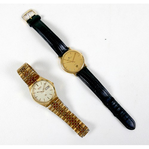 89 - Two gentleman's wristwatches, comprising a Maurice Lacroix gold plated watch, gold dial, date apertu... 