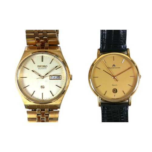 89 - Two gentleman's wristwatches, comprising a Maurice Lacroix gold plated watch, gold dial, date apertu... 