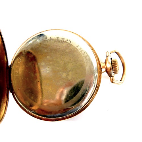 88 - An American Elgin 14K gold cased open faced pocket watch, circa 1927, keyless wind, silvered dial wi... 