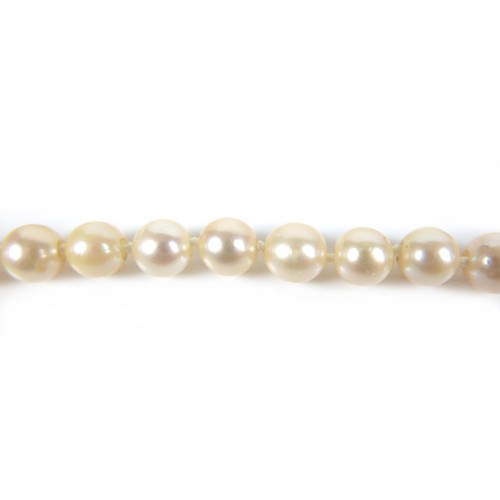 197 - A pearl necklace with 9ct gold citrine and seed pearl clasp, most pearls approximately 7mm diameter,... 