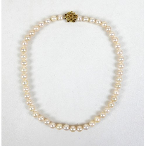 211 - A vintage Cartier pearl necklace with 18ct yellow gold and diamond set clasp, with single row of fif... 