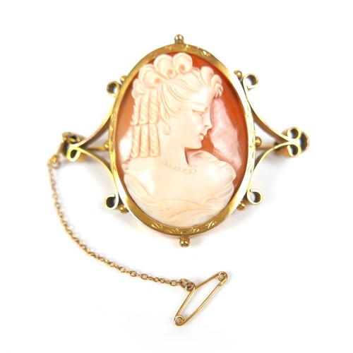 153 - A 9ct gold necklace with 9ct gold cameo pendant, necklace 49cm long, cameo 2 by 2.5cm, 6g gross, tog... 