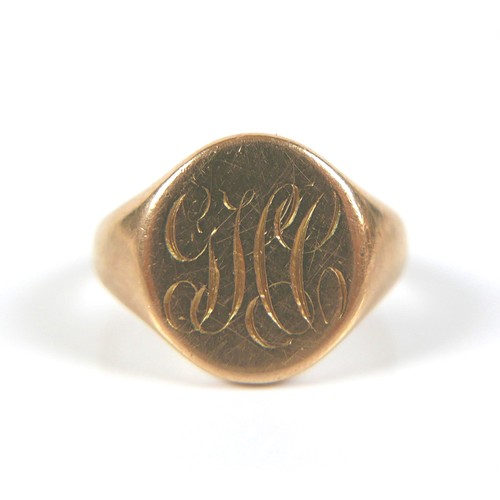 176 - An 18ct gold signet ring, inscribed 'GHC', size M/N, 8.5g.