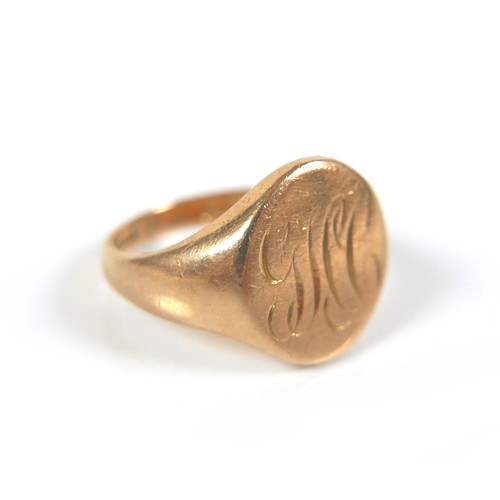 176 - An 18ct gold signet ring, inscribed 'GHC', size M/N, 8.5g.