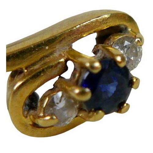 146 - A group of three gold dress rings, comprising a 14ct gold diamond and sapphire cross over ring, size... 