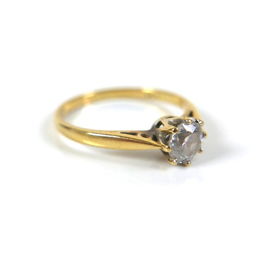 204 - An 18ct gold diamond solitaire ring, the round cut diamond approximately 0.36ct, 4.5mm diameter, siz... 