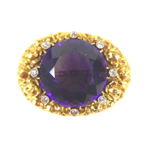 203 - A Victorian amethyst, diamond, and 14ct yellow gold brooch, of oval form set centrally with a circul... 