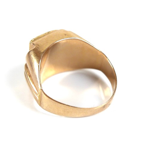 175 - An 18ct gold fancy signet ring, with initials 'AW' engraved, size Q/R, 8.2g.