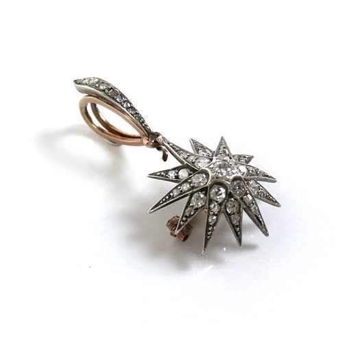 200 - A Victorian diamond set starburst brooch, the central diamond of approximately 0.22ct, 3.2mm, surrou... 