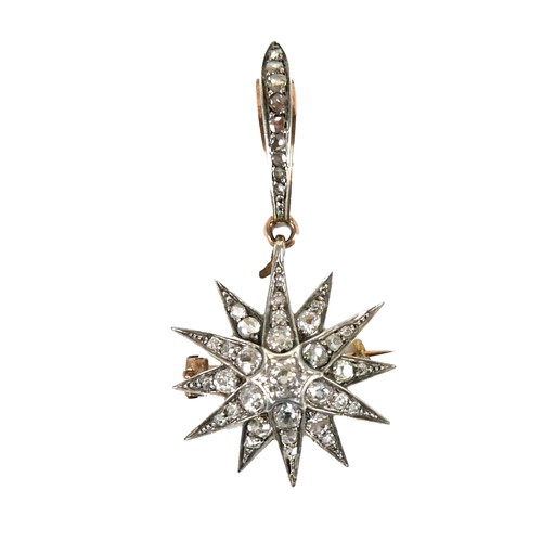 200 - A Victorian diamond set starburst brooch, the central diamond of approximately 0.22ct, 3.2mm, surrou... 