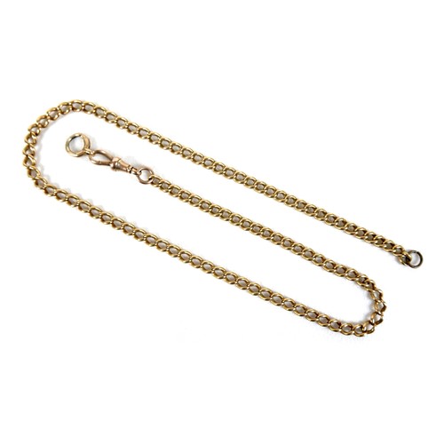 209 - An 18ct yellow gold curb link chain, probably Victorian, with base metal jump ring to one end and cl... 