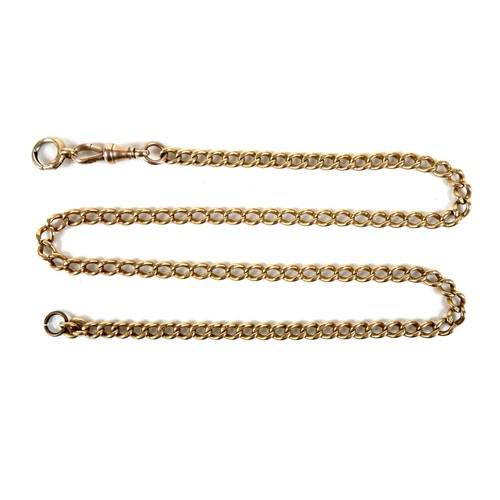 209 - An 18ct yellow gold curb link chain, probably Victorian, with base metal jump ring to one end and cl... 