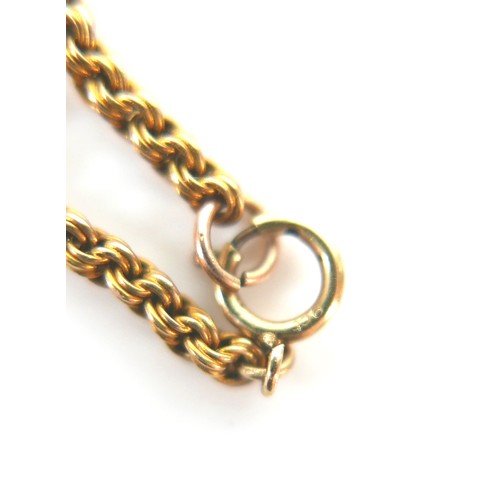 171 - A 9ct gold chain with yellow metal disc circular form pendant, necklace 42cm long, 10.9g overall.