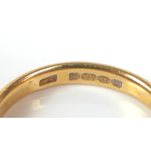 168 - A 22ct gold band, size N, 3.8g.