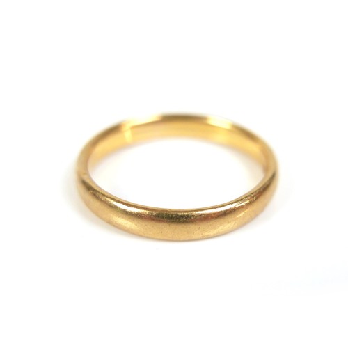 168 - A 22ct gold band, size N, 3.8g.