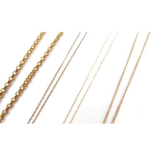 170 - Three 9ct gold necklaces, comprising a necklace, 40cm long, with an abstract designed pendant inset ... 