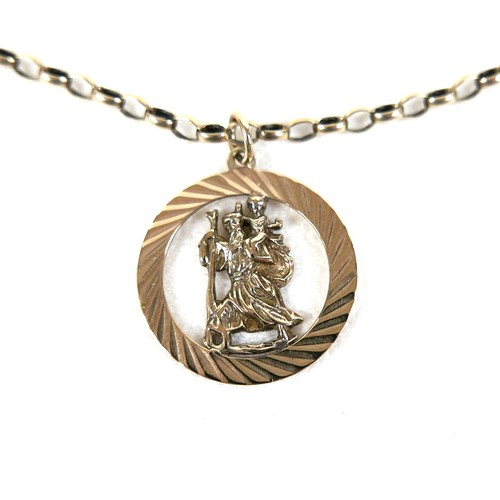 173 - A 9ct gold 1960s St. Christopher pendant, 2.5cm diameter, with 9ct gold chain necklace a/f, chain 54... 