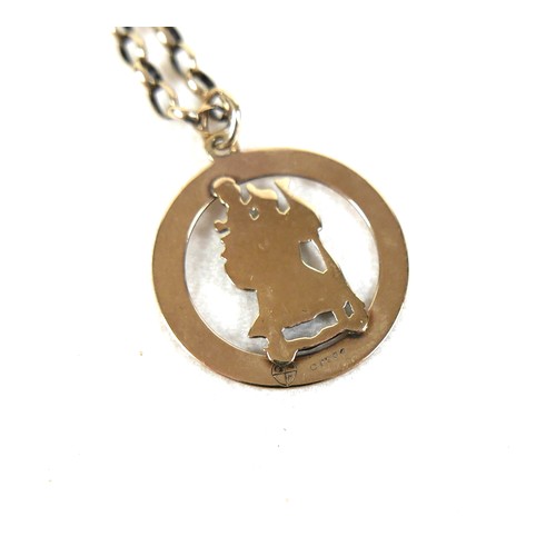 173 - A 9ct gold 1960s St. Christopher pendant, 2.5cm diameter, with 9ct gold chain necklace a/f, chain 54... 