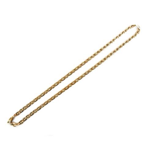 206 - A 9ct gold flat mariner link chain necklace, 6.0mm wide, 60cm long, 33.5g.