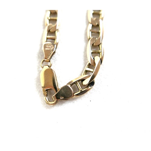 206 - A 9ct gold flat mariner link chain necklace, 6.0mm wide, 60cm long, 33.5g.