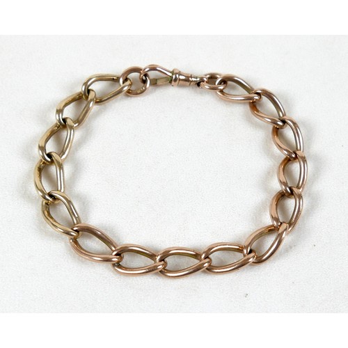 199 - A 9ct rose and yellow gold curb link bracelet, hallmarked to each link, 0.9 by 22cm long, 31.5g.