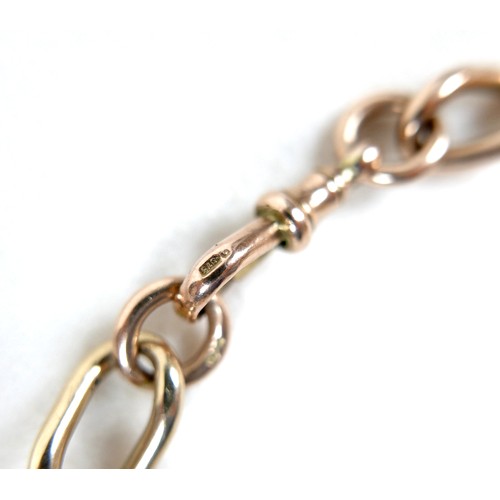 199 - A 9ct rose and yellow gold curb link bracelet, hallmarked to each link, 0.9 by 22cm long, 31.5g.