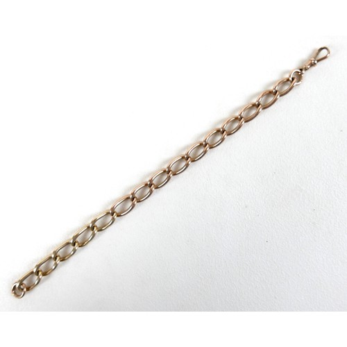 199 - A 9ct rose and yellow gold curb link bracelet, hallmarked to each link, 0.9 by 22cm long, 31.5g.