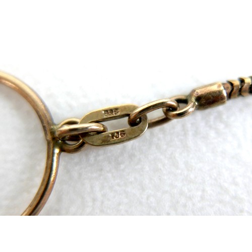 184 - A 9ct yellow gold snake link fob chain, loop on end, possibly shaped for fitting over a button, and ... 