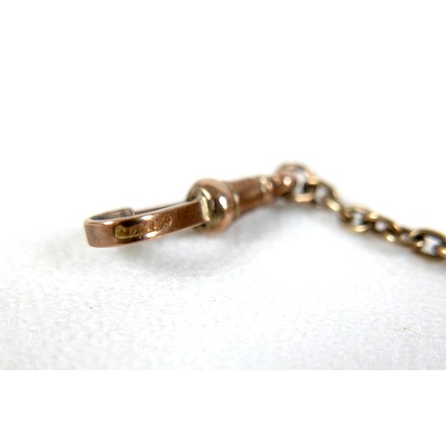 184 - A 9ct yellow gold snake link fob chain, loop on end, possibly shaped for fitting over a button, and ... 