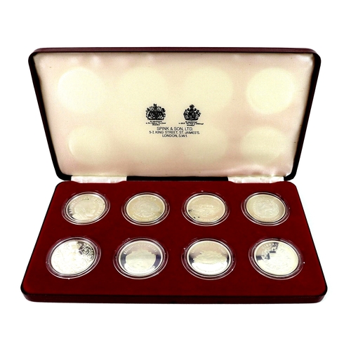 60A - A Queen Elizabeth II Silver Jubilee 1977 silver proof eight crown sized coin collection, in fitted S... 