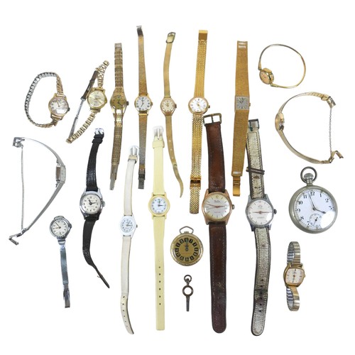 81 - A collection of lady's and gentleman's gold plated and steel wristwatches and cocktail watches, incl... 