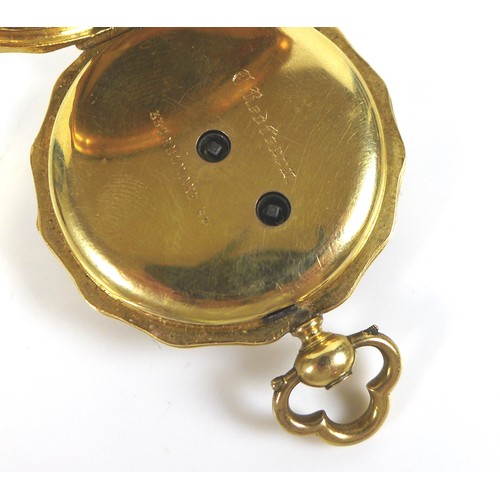 31 - An 18ct gold cased open face pocket watch, with Roman numeral dial, key wound movement, 39.1g gross.