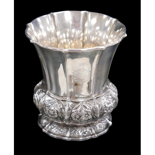 63 - A George IV silver baluster form vase, with flared rim and armorial engraving, William Eaton, London... 