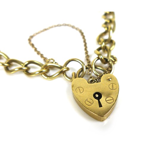 74 - A 9ct gold chain bracelet, with padlock clasp and safety chain, stamped '9' and '375' to clasp and c... 