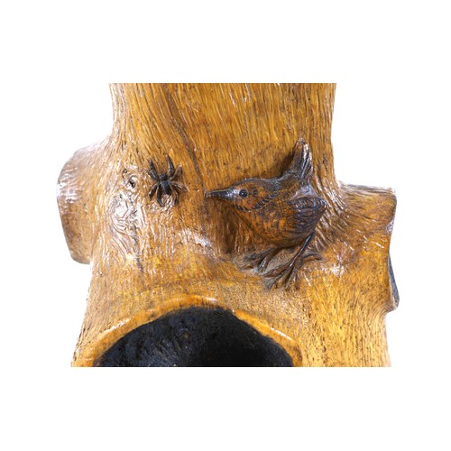 71 - A Wren Craftsman Sherwood oak table lamp, modelled as a tree stump with carved wren and spider signa... 