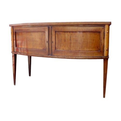 385 - A George III mahogany bowfront sideboard, inlaid decoration, with two doors, 127.5 by 58.5 by 85.5cm... 