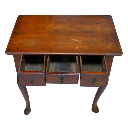 370 - A 19th century mahogany lowboy, three drawers, cabriole legs, 73.5 by 48 by 68cm high.