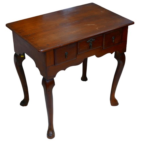 370 - A 19th century mahogany lowboy, three drawers, cabriole legs, 73.5 by 48 by 68cm high.