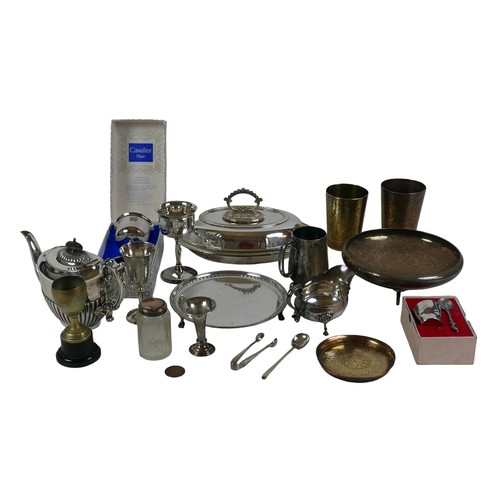 80 - A quantity of silver plated items, including teapot, tureen and cover, tray, vases, and goblets, tog... 