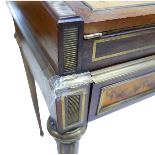 412 - An Edwardian mahogany and line inlaid lady's writing desk, with painted decoration, three drawers ab... 