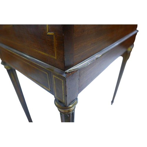 412 - An Edwardian mahogany and line inlaid lady's writing desk, with painted decoration, three drawers ab... 