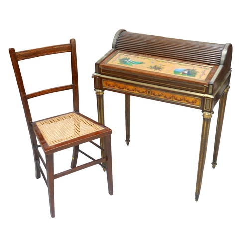 412 - An Edwardian mahogany and line inlaid lady's writing desk, with painted decoration, three drawers ab... 