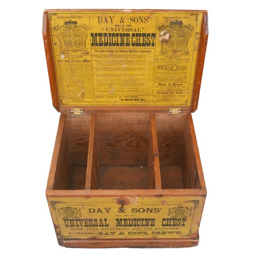 113 - An Edwardian 'Universal Medicine Chest', with original advertising labeling for Day & Sons, 37.5 by ... 