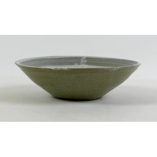 66 - A Bernard Leach studio pottery bowl, decorated in grey, dark moss green, and white glaze, impressed ... 