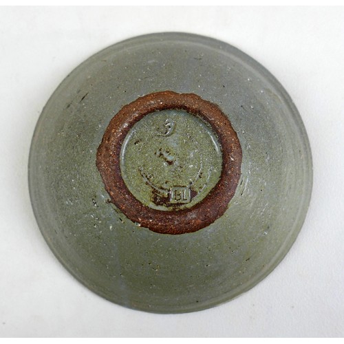 66 - A Bernard Leach studio pottery bowl, decorated in grey, dark moss green, and white glaze, impressed ... 