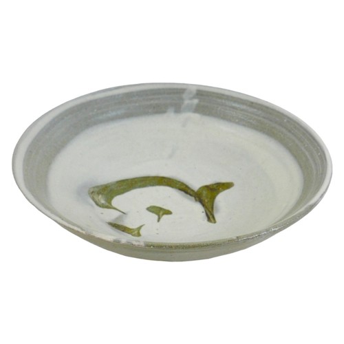 66 - A Bernard Leach studio pottery bowl, decorated in grey, dark moss green, and white glaze, impressed ... 