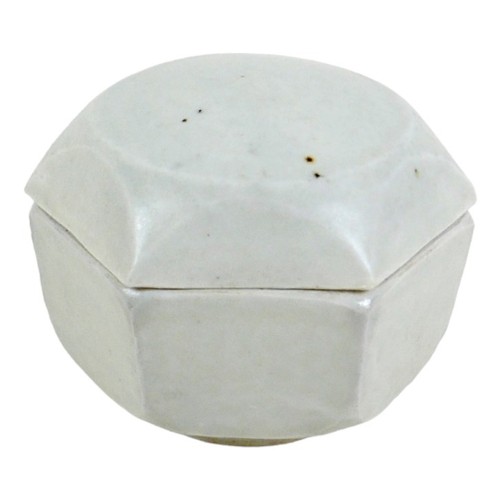 68 - A Bernard Leach studio pottery hexagonal lidded pot for incense, decorated in white and celadon glaz... 