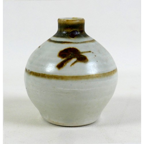 62 - A Bernard Leach studio pottery small vase, decorated in brown and white glaze, impressed 'England' a... 